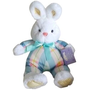 Vintage Hallmark Pastel Plaid Gingham Buffy Easter Bunny Plush 90's